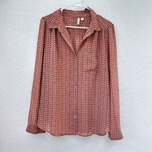 Frenchi Sheer Pink Floral Print Button Up Blouse